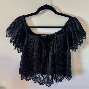 BEBE black, lace off shoulder bustier top size S.